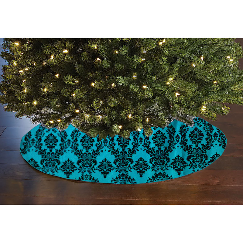 Jupe d'arbre de Noël damassé, Noir / turquoise