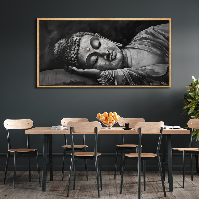 Bouddha endormi, art mural spirituel monochrome, H 30 po x l 60 po, Naturel