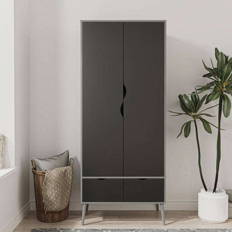 Hortencia Solid Wood Wardrobe, Grey Black