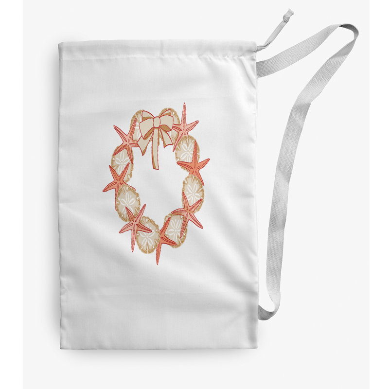 Fabric Laundry Bag with Handles, White/Orange, Medium (36" H x 28" W)