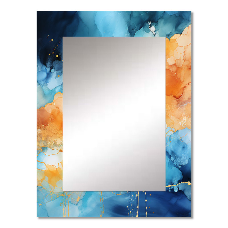 Love Spirit Turquoise And Orange Marble Art - Abstract Painting Decorative Wall Mirror, Modern Mirror, Printed Metal Art