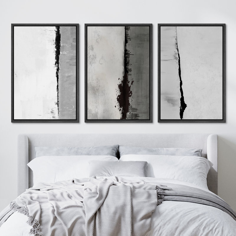 "Minimal Landscape Pastel" noir et blanc, gris, images neutres, impression sur toile, 3 pièces, H 36 po x l 72 po x P 1,5 po