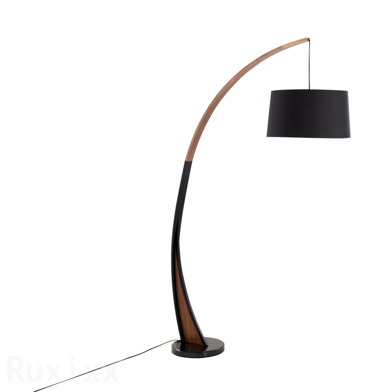 Lampe sur pied Mid-Century moderne avec cadre en bois de noyer et base en marbre par Lumisource