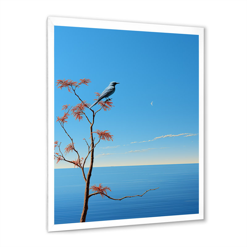 Horizon côtier de mouette sur toile, Cadre photo blanc, H 32 po x l 16 po x P 1 po