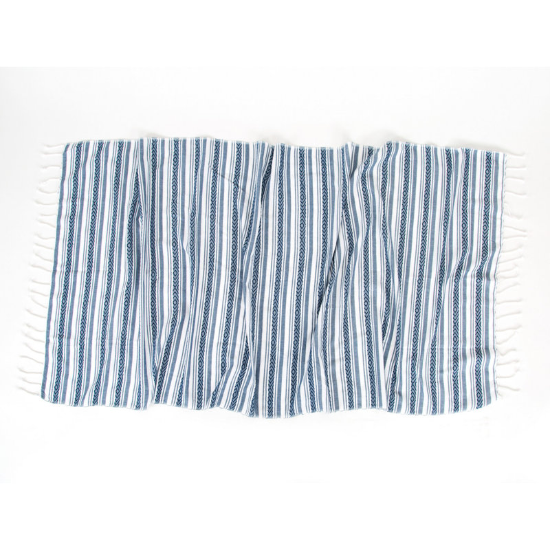 Serviette de plage 100% coton Portola, Bleu / blanc