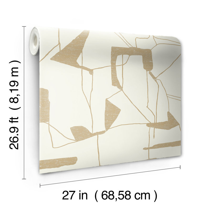 26.9' L x 27" W Wallpaper Roll, Cream/Gold