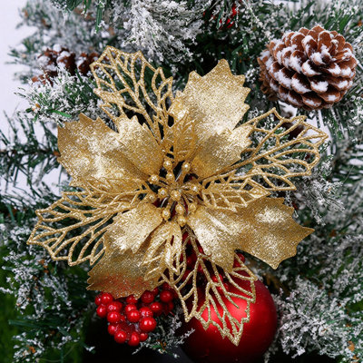 12 fausses fleurs de Noël à motif de poinsettias scintillants