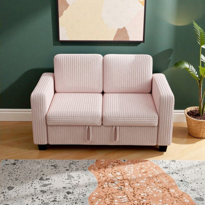 58.1 Inch Pink Corduroy Modular 2-Seat Pull-Out Sofa Bed – Cozy & Versatile 2-in-1 Convertible Couch for Small Living Spaces
