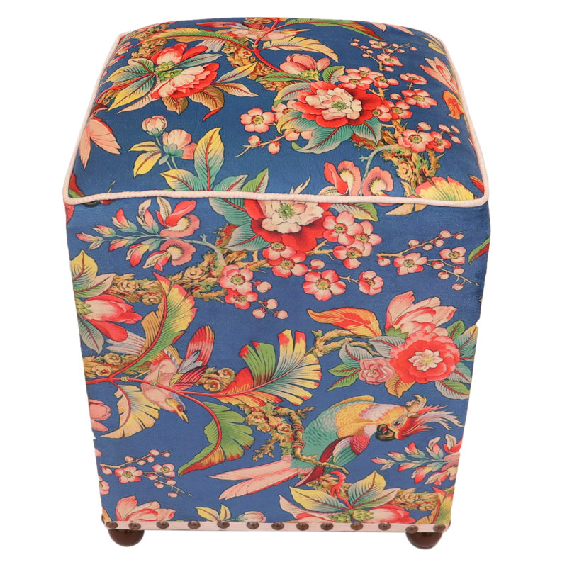 Repose-pieds carré en velours floral de 15 po de large Koralie
