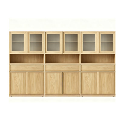 Modern 72" Tall Bookshelf with Glass Doors, Drawers & Adjustable Shelves, Closed Storage Cabinet and Glass Display Shelves, Wooden Bookcase for Home O