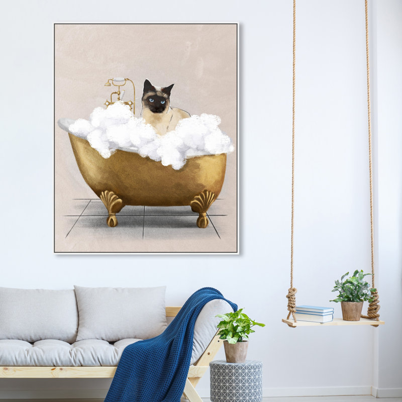 Chat de baignoire - peinture, H 37 po x l 37 po, Cadre blanc