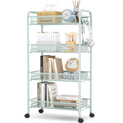 4 Tiers Stainless Steel Utility Cart with Wheels,17.2*10.2*32.6 inch Rolling Cart,Metal Cart, Salon Trolley Cart,Kitchen Storage Cart,Bathroom Cart