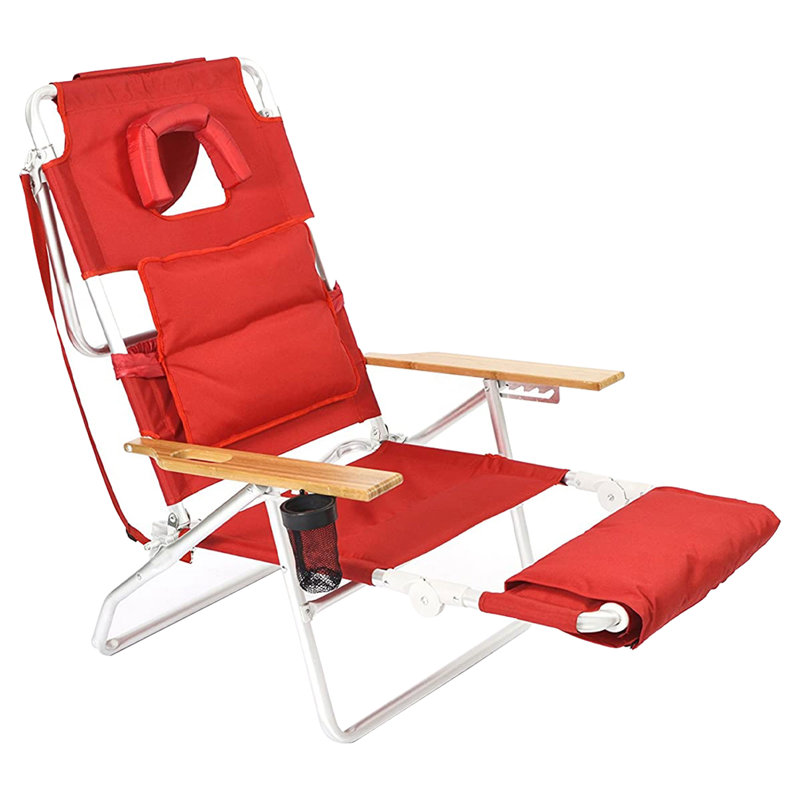  Chaise Folding Beach Lounger & Deluxe 3in1 Padded Sports Chair, Red