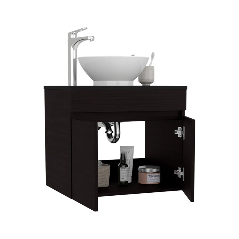 Meuble-lavabo vasque Manchester, deux tiroirs et tablette ouverte, noir, Noir