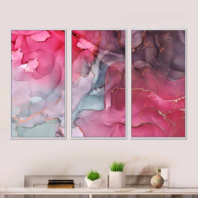 Art liquide rouge et vert - 3 pièces, reproduction sur toile, H 32 po x l 48 po x P 1 po, Blanc