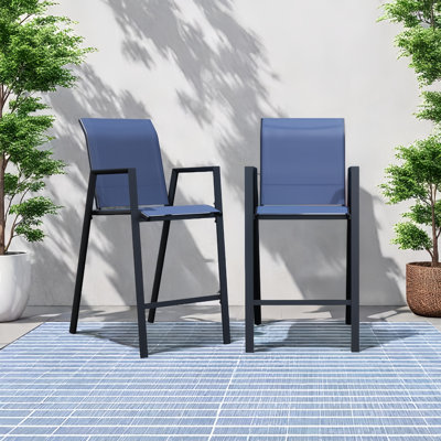Outdoor Bar Stools Set of 2, Metal BarStools with High Back and Armrest,All-Weather Patio Bar Height Chairs for Balcony Bar, Patio Bar, or Outside Bar