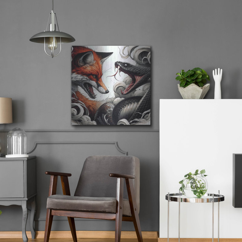 «Fox and Snake» par Rich Monet, art mural en métal, H 24 po x l 24 po