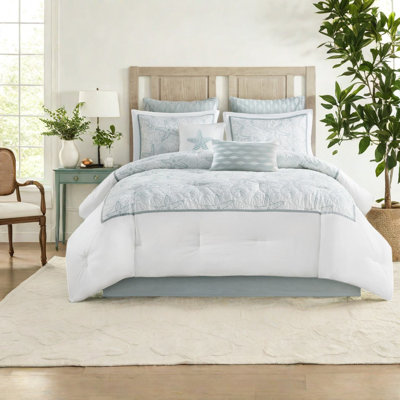 Oversized Cotton Full Bedding Sets, Coastal Embroidered Home Comfort