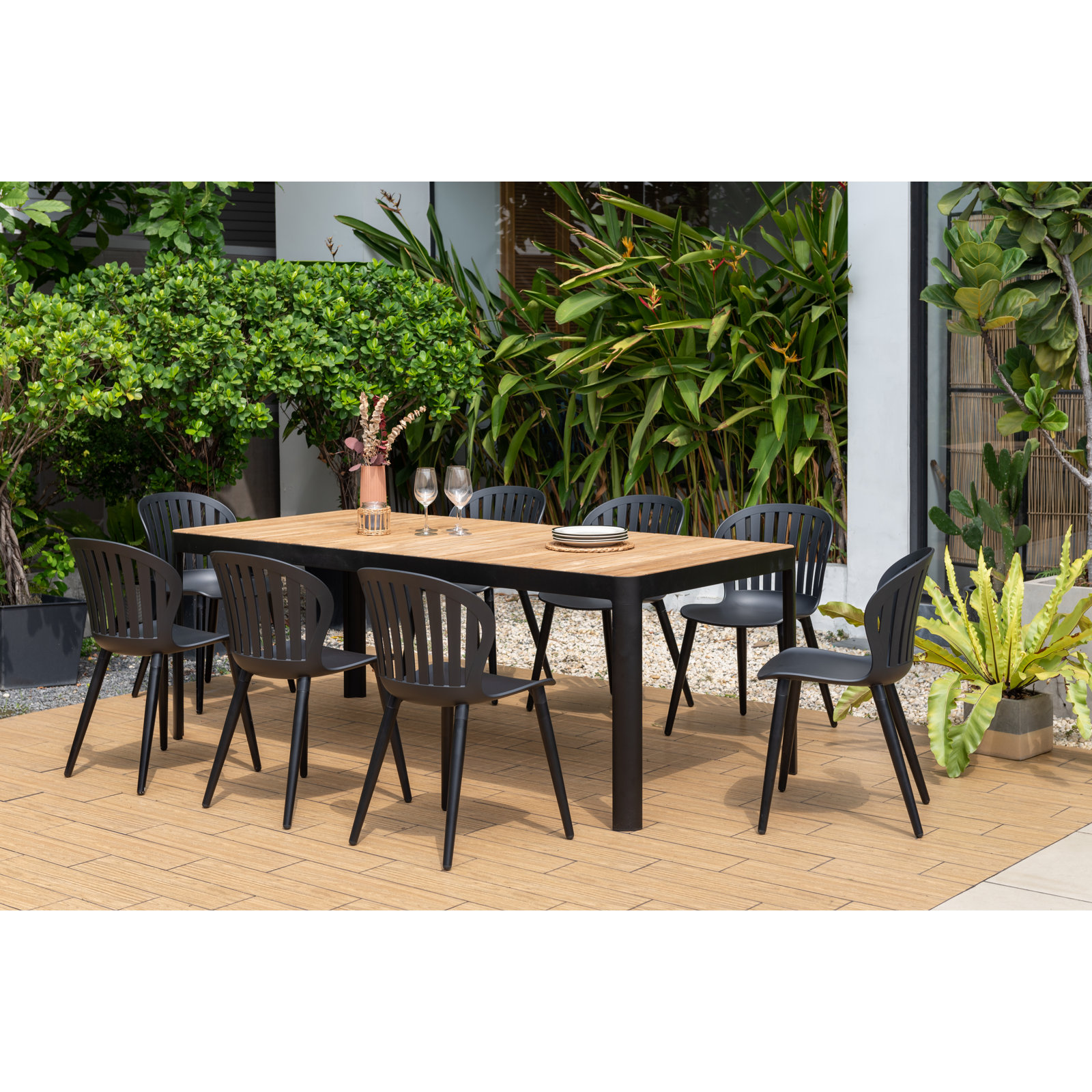 Bahjat 82.7'' Rectangular 8 - Person Outdoor Dining Set