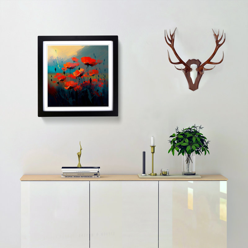 Poppy Field Gestural No.1 - Framed Print, Black