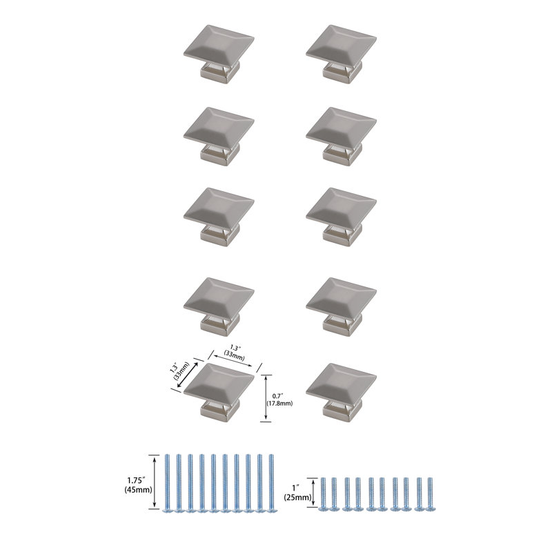 Westmorland 1.3" Length Square Knob, Brushed Nickel