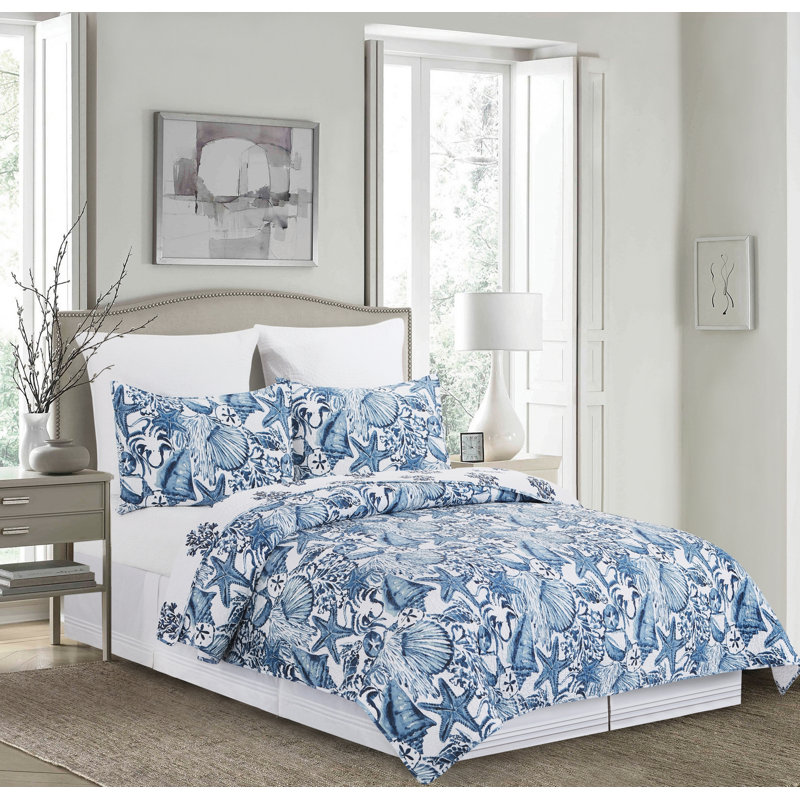Courtepointe réversible en coton Blue Coast