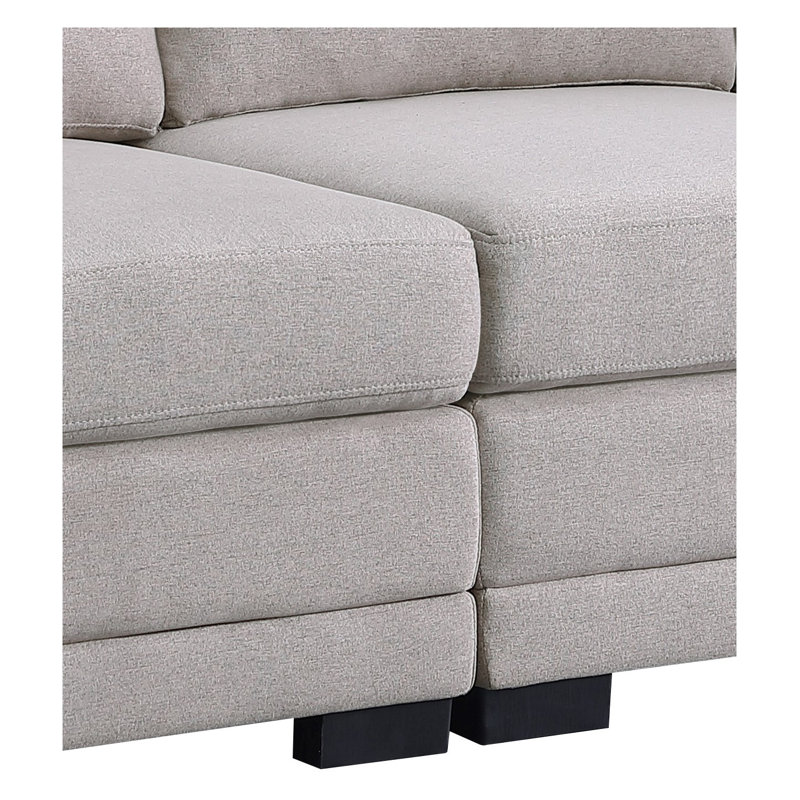 Canapé d'angle modulaire réversible Kristin 121,5 po en tissu lin gris pâle avec 2 poufs
