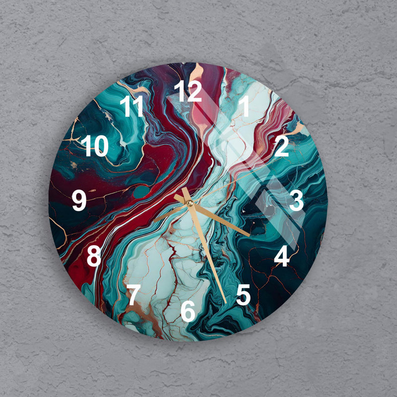 Horloge murale en marbre - Silencieux, verre trempé, motif abstrait, Petit