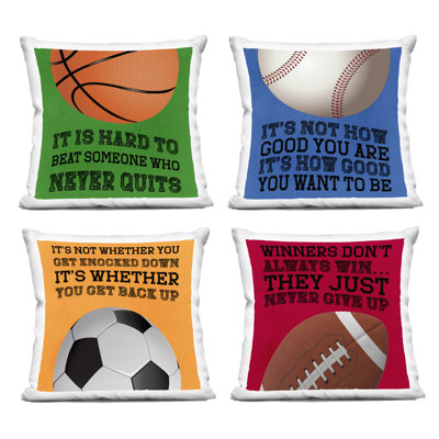 Motivational Sports Determination 4 Piece Decorative Printed Throw Pillow Set, design by Marcus Prime