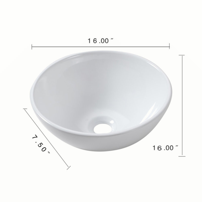 Lavabo de salle de bain vasque rond en céramique blanche 16 "X16"