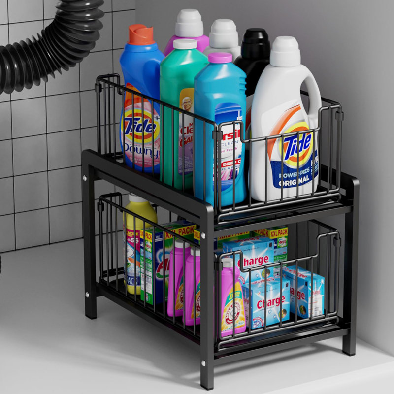 2 Tier Basket Drawer Organizer, Black