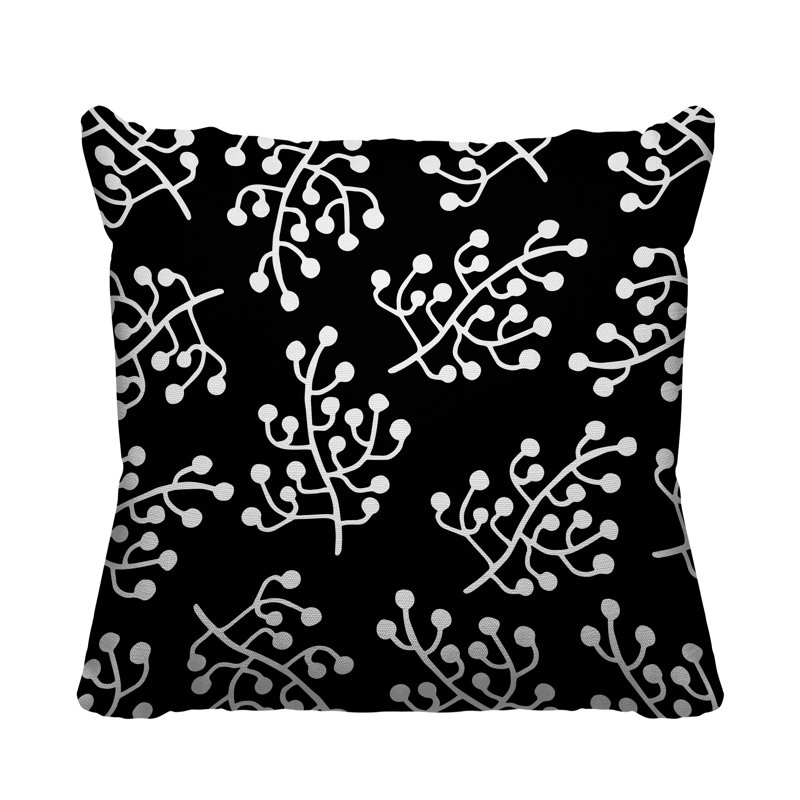 Coussin intérieur / extérieur Charis Wild Flower, 15 po x 15 po, Noir, Carré