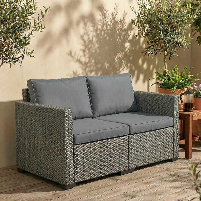 Canapé d'extérieur 2 places avec assise profonde, accoudoirs larges, gris foncé