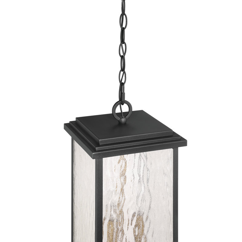 Estate - 3-Light Outdoor Pendant - Black with Brass Accent - Rain Glassware Shade
