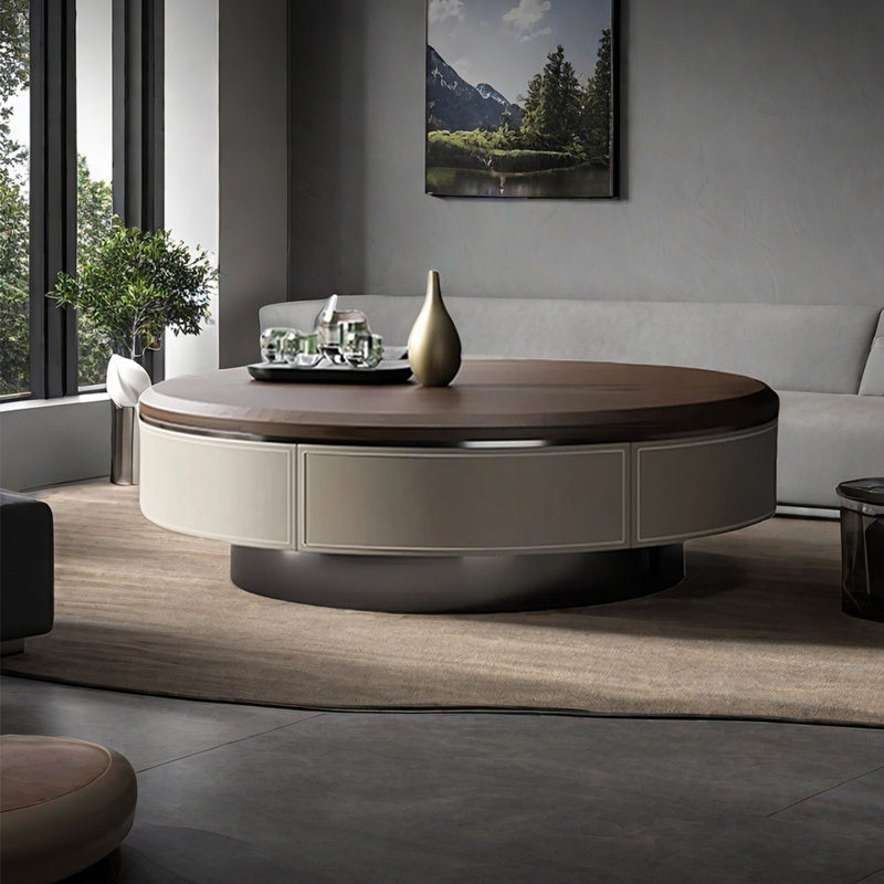 Modern simple round coffee table living room, 13.8" H x 35.4" L x 35.4" W