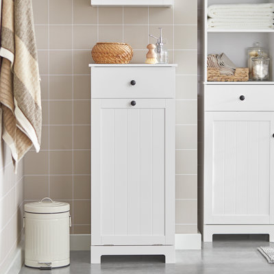 Armoire pour panier à linge Tilt Out, armoire de rangement pour salle de bain avec tiroir et panier amovible, trieur à linge étroit autoportant pour petits espaces, blanc