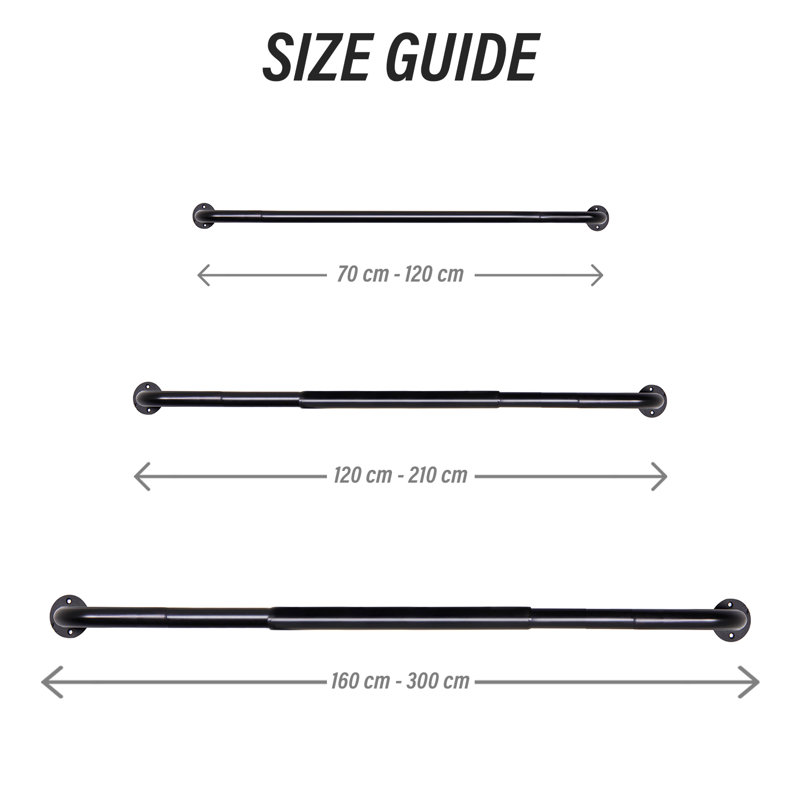 Blackout Extendable Curtain Pole & Hardware Set, Matte Black, 70cm - 120cm