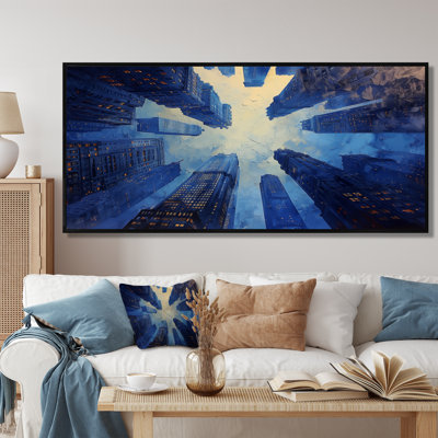 Bâtiments de paysage urbain bleu géant - décor de gratte-ciel
