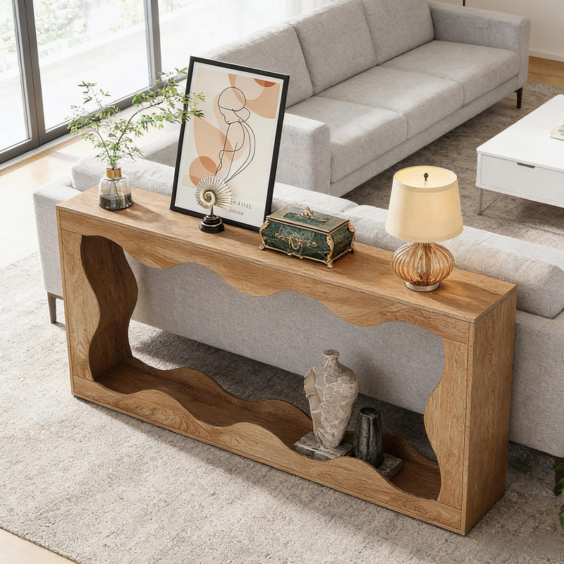Console élégante et élégante avec style ondulé, idéale pour les vestibules et les salons, Bois