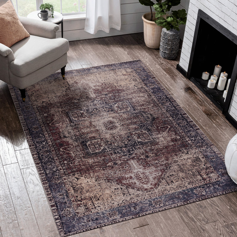 4X6 Area Rug, Machine Washable, Non-Slip, Low-Pile, Non-Shedding, For Living Room, Bedroom, Hallway, Kitchen - Pet & Burgundy Rug 4X6, , Kitchen,