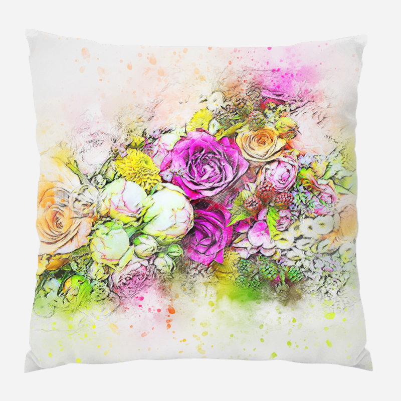 Coussin décoratif fleurs Monty, Microsuède, Intérieur