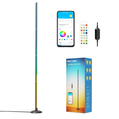 Black RGB Corner Floor Lamp, Dimmable Color Changing LED Standing Mood Light with Bluetooth Daybetter APP & Remote Control, Plastic Frame 5V DC Indoor Ambient Floor Lamp for Living Room Bedroom Gaming Room