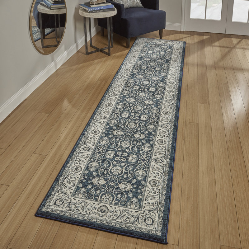 Tapis bleu / gris Giscard Croft, Tapis de couloir 8 pi 6 po x 13 pi