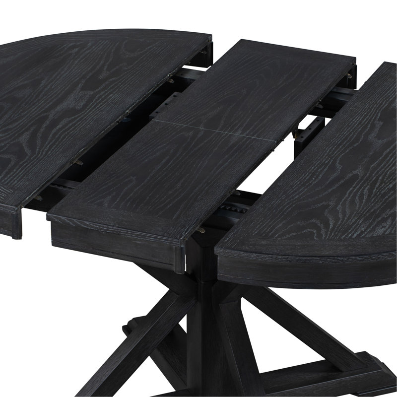 Retro Functional Extendable Dining Table With A 12" Leaf For Dining Room And Living Room, Black