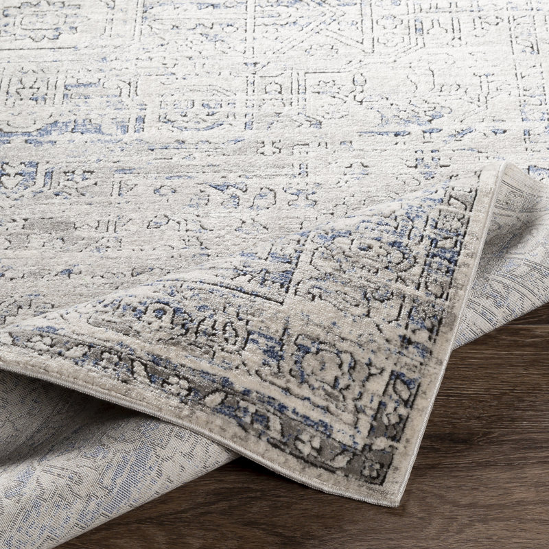 Tapis oriental bleu / gris clair, Rectangle 5 pi 3 po x 7 pi 3 po
