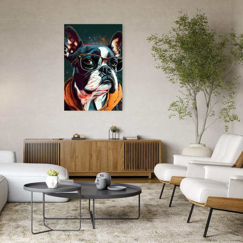 Élégant art mural contemporain Boston Terrier, 48" H x 32" W
