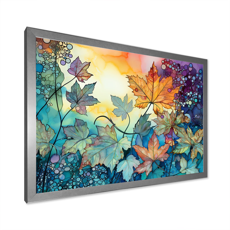 «Leaves Autumn Sunlight Harmony» sur toile, Cadre simple argenté, H 34 po x l 44 po x P 1,5 po