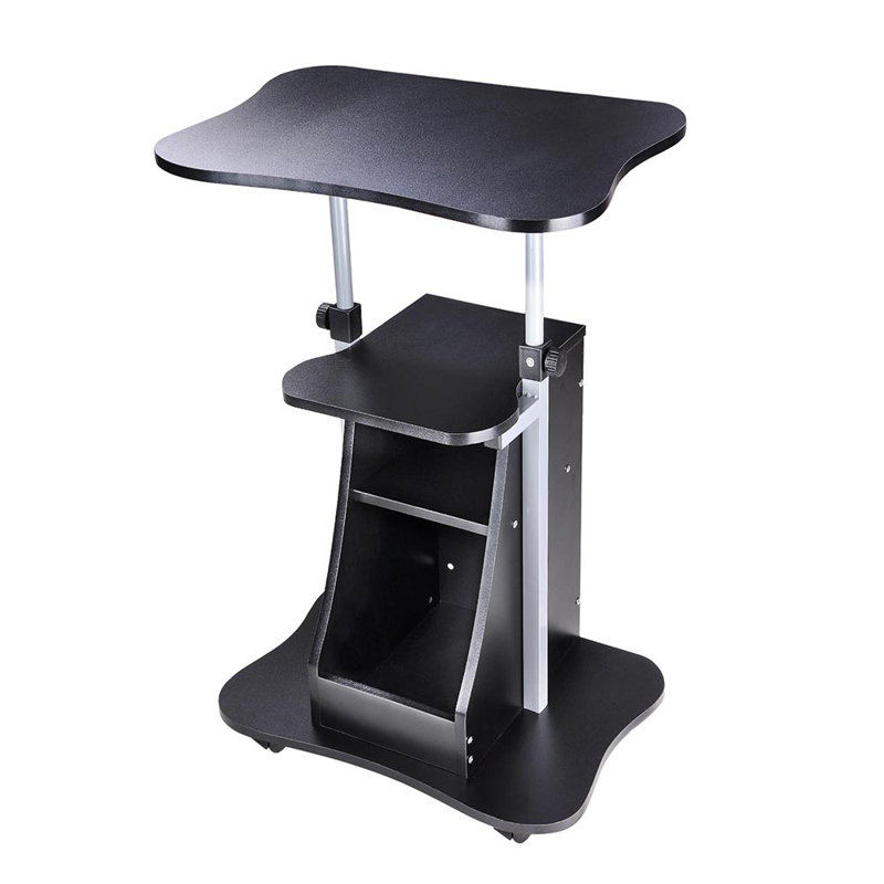 Black Adjustable Height Mobile Laptop Cart with Drawer