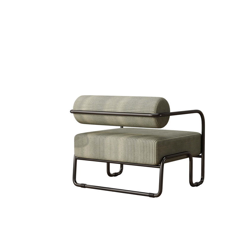 Fauteuil de salon en fer, gris, Velours côtelé brun clair