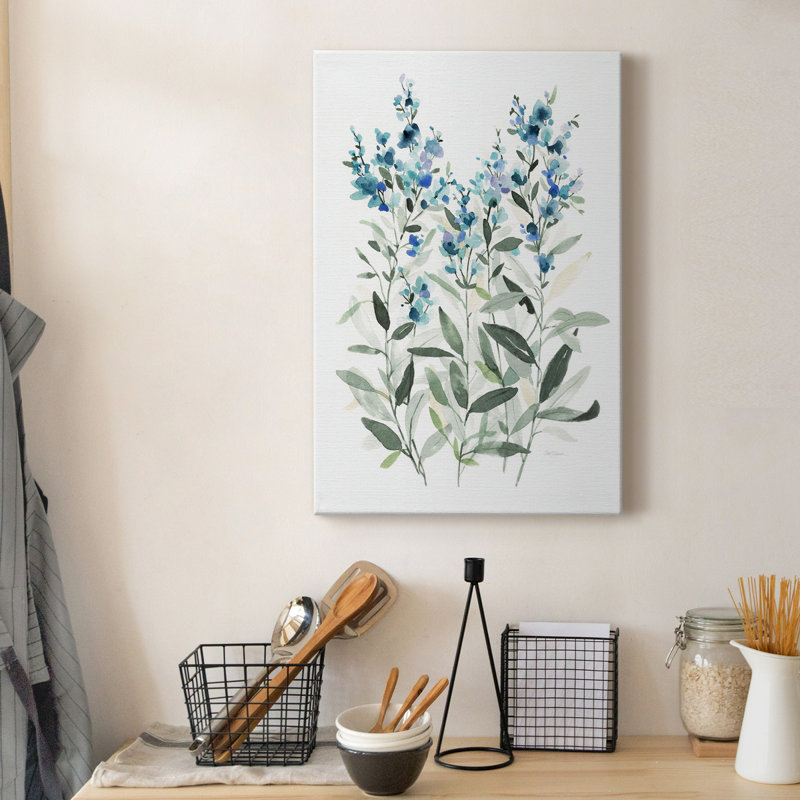 «Delicate Blue Botanical II», reproduction sur toile tendue, H 27 po x l 18 po x P 1 po